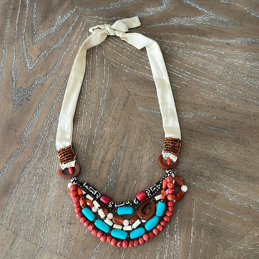 Bajalia Amal Faux‎ Coral Turquoise & Brass Adjustable Necklace
